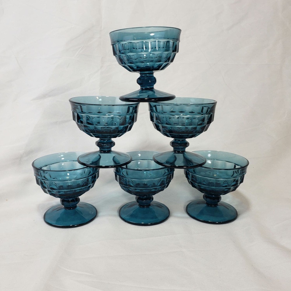 Set of 6 Vintage Whitehall Riviera Blue Footed Sherbet Dishes Fruit Dessert
